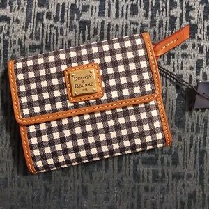 Dooney & Bourke Gingham Flap Wallet - Navy/White with Tan Trim